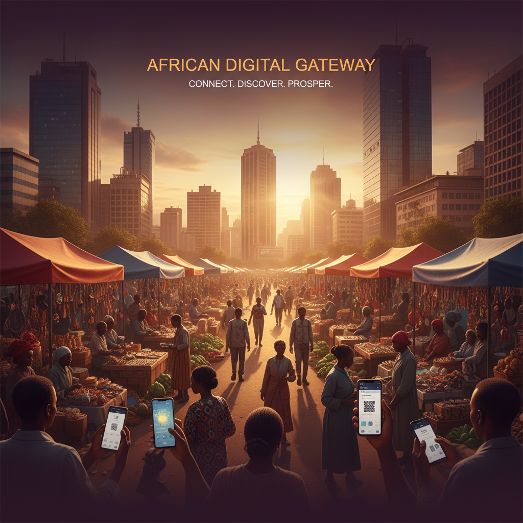 Vibrant Nairobi marketplace with people shopping and using smartphones